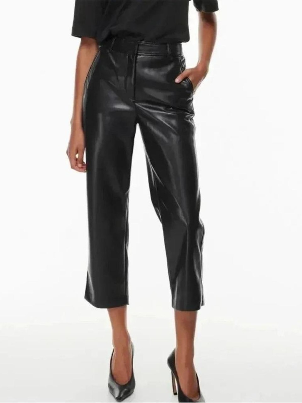 Babaton Black Cropped Faux Leather Pants